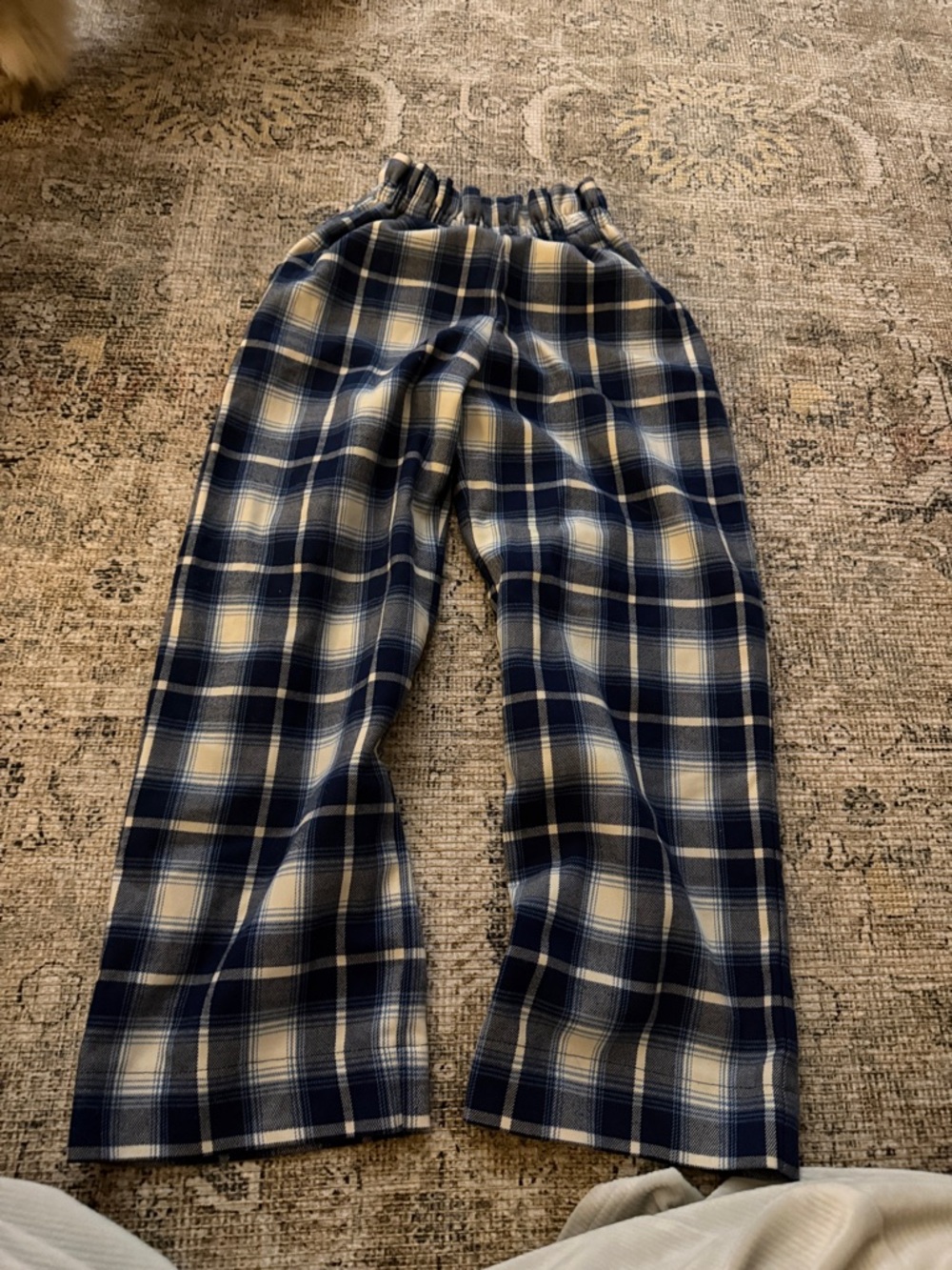 Zara Girls Navy and Cream Plaid Wide-Leg Pants